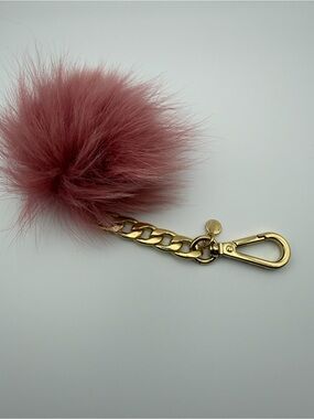 Michael Kors Pink Pom Pom Bag Charm Keychain Gold Tone Purse Accessory